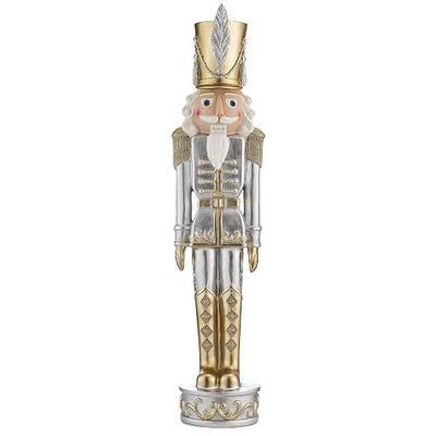 Haute Decor Christmas Nutcracker - Gold and Silver (37 Inch) - 1 Nutcracker | Indoor or Covered Outdoor Use, Solid Resin Construction, Metallic Gold and Silver with Glitter Accents