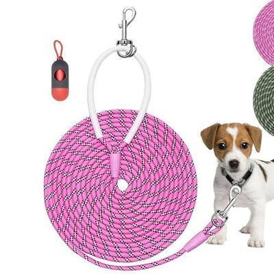 Lightweight Nylon Training Leash 30FTx1/4in Pink with Comfortable Silicone Handle Highly Reflective No Tangle for Dogs Cats Outside Walking Camping Backyard.