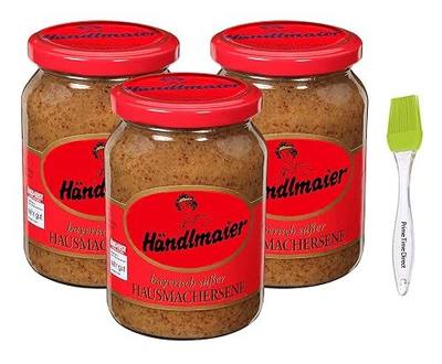 Handlmaier's Sweet Bavarian Mustard 13.4 oz (3 Pack) Bundle with Silicone Basting Brush in a PTD Sealed Bag