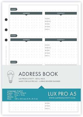 LUX PRO A5 - REFILL PACK - Address Book - LUX PRODUCTIVITY