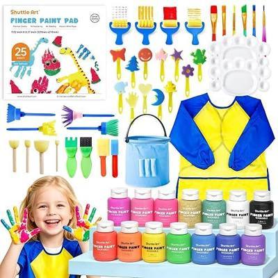 Shuttle Art Washable Finger Paint Set, 53 PCS with 14 Colors (2 fl oz), Paint Brushes, Sponge, Palette, Non-Toxic Finger Painting for Toddlers