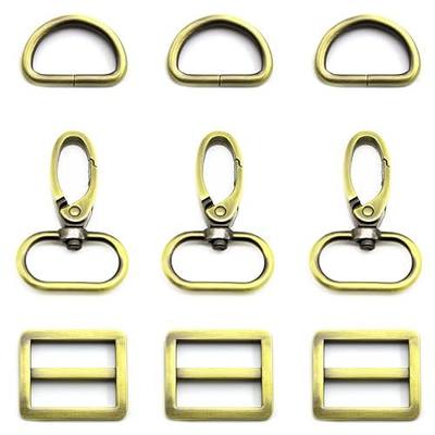 15Pcs Metal Swivel Snaps Hooks with D Rings and Tri-Glides Slide Buckles for Key Lanyard Purse Bag Straps Dog Collars DIY Sewing Hardware Craft (1 inch,Brass)