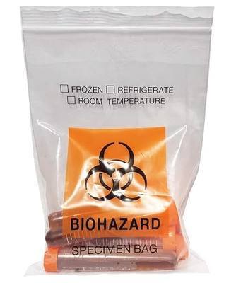 Biohazard Specimen Bags, 6x9.8in/15x25cm, 100pcs | Laboratory Sample Bag, Biohazard Logo Printing, Ziplock Top, Outside Pocket Paperwork Pouch