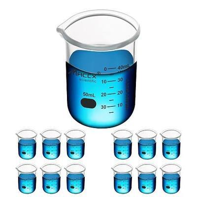 1.7oz(50ml) Sturdy Glass Beaker, 3.3 Borosilicate Griffin Low Form with Printed Graduation, Pack of 12, BKL050-012