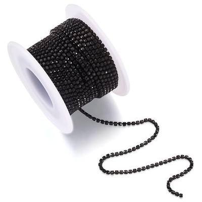 Fashewelry 10 Yards Black Rhinestones Chain 2mm Crystal Rhinestone Trim Close Diamond Chain for DIY Nail Arts Clothes Shoe Lace Wedding Halloween Party Decoration