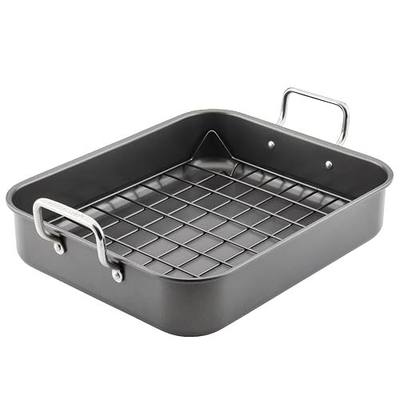 Rachael Ray Roasting Pan with Reversible Rack, Turkey Roasting Pan, Nonstick, 16.5-Inch x 13.5-Inch