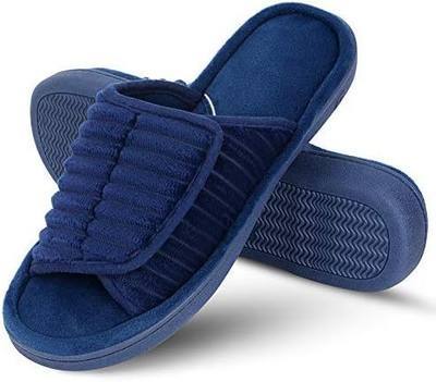 DL Adjustable Open Toe Men Slippers, Memory Foam Slip-on Open Back Slide House Slippers Indoor Outdoor Anti-Slip Rubber Sole
