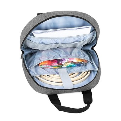 CURMIO Embroidery Project Bag for Hoops and Cross Stitch Supplies, Gray | Crafts Storage Bag, for Embroidery Hoops and Floss, Large Capacity, Top Handle