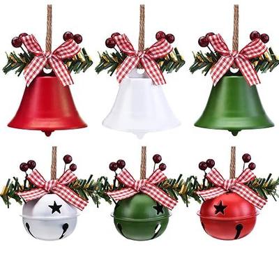 WILLBOND 6 Pieces Christmas Bell Ornaments 2026 Xmas Tree Hanging Decorations Large Size Bells with Star Cutouts Anniversary Bells with Holly Berry for Crafts Holiday Party Favors(Red, White)