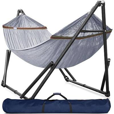 Tranquillo Universal Double Hammock with Stand Included for 2 Persons/Foldable Hammock Stand 600 lbs Capacity Portable Case - Inhouse, Outdoor, Camping, Grey