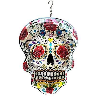 Fonmy Kinetic 3D Metal Garden Wind Spinner Quality Hanging Ornament for Home and Garden 12inch Mandala Rose Sugar Skull Wind Spinners