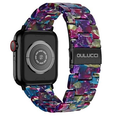 Compatible with Apple Watch Bands For Women, Fashion Resin iWatch Bands For Series 11 10 9 8 7 6 5 4 3 2 1 SE (Flower Purple Green, 38mm/40mm/41mm/42mm-Series11/10)