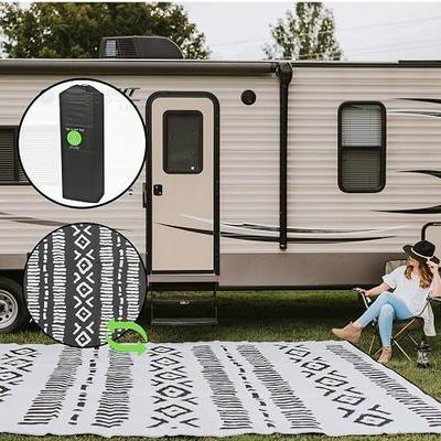 Glamplife Recycled Plastic Rug, 9x12 Rv mat, Black and White Camping Rugs for Outside Your RV, Large Indoor Outdoor Rugs for Awnings, Patio Rug, Outdoor Carpet Waterproof