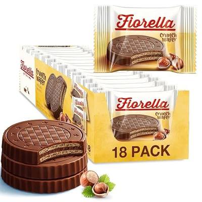 Fiorella Crunch Wafer Cookies - Delicious Chocolate Covered Crispy Thin Wafers with Layers of Hazelnut Cream Filling, Individually Wrapped, Perfect for Snacks, (Pack of 18)