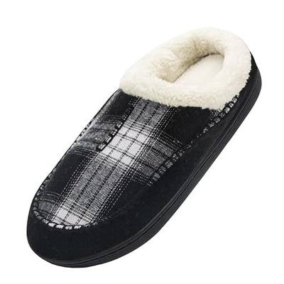 WOTTE Mens Moccasin Slippers Faux Leather Fleece Memory Foam Slip On House Shoes for Indoor and Outdoor