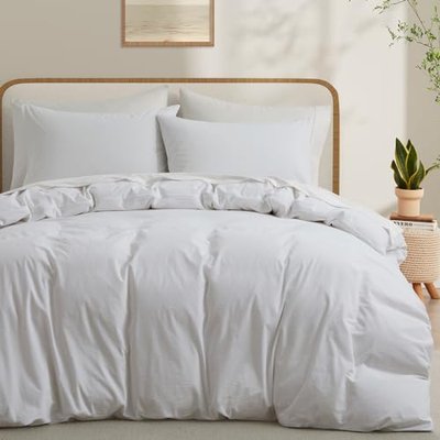 LOVQUE 100% Washed Cotton Duvet Cover, Mint Green, Twin Size, 68x90 Inches | Breathable, Linen-like, Natural Bedding Set with Zipper Closure, Corner Ties, 1 Cover + 1 Pillowcase, No Comforter