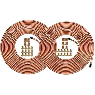 MuHize Brake Line Tubing Kit 3/16 + 1/4" 25Ft Copper Coated Alloy Steel | Anti-Rust, Dual Size 3/16 & 1/4" Roll, for Cars Trucks SUV, Hydraulic Fuel & Transmission Line Replacement