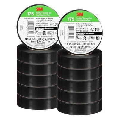 3M Temflex Vinyl Electrical Tape 175, 3/4 in x 60 ft, Black, 10 Rolls | Flame Retardant, Pressure-Sensitive Adhesive, Electrical and Mechanical Protection