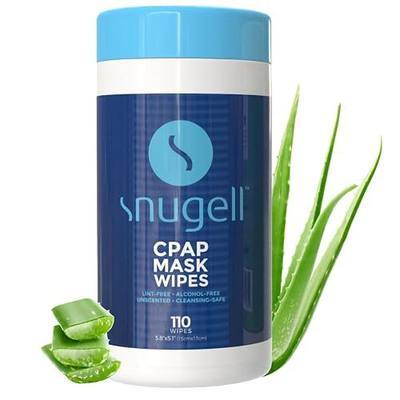 Snugell Unscented CPAP Mask Wipes – 110 Count –100% Soft Cotton – Lint & Alcohol-Free – Skin-Safe Formula with Aloe Vera – Easy-to-Open Canister – Perfect for Cleaning CPAP Masks, Tubes, and Devices
