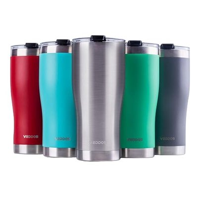 20oz Tumbler Stainless Steel Vacuum Insulated Double Wall Coffee Mug, Thermal Cup with Standard Lid, Straw & Brush, Leak Proof, Gift (Stainless Steel)