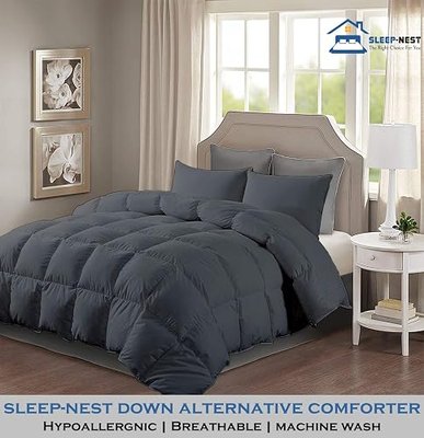 SLEEP-NEST Oversized King Comforter 116x98 - All Season Hotel Luxury Down Alternative Duvet Insert - 3 Piece Set with 8 Corner Tabs, Box Stitched, Super Soft, Breathable Blanket - Dark Grey