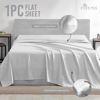 Pizuna Pure 100% Cotton Flat Sheets Only King White (1 PC), 600 Thread Count Long Staple Cotton Crisp Sateen Weave with 4" Hem (Combed King Flat Sheet Only Cotton)
