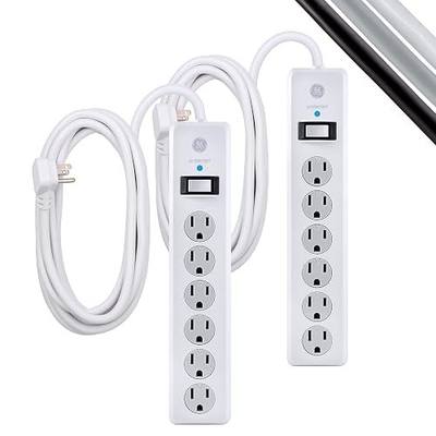 GE home electrical GE 6-Outlet Surge Protector, 2 Pack, 20 Ft Extension Cord, Power Strip, 800 Joules, Flat Plug, Twist-to-Close Safety Covers, Protected Indicator Light, UL Listed, White, 54653