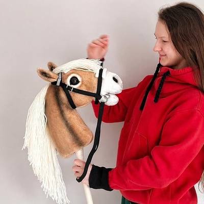 Hobby Horse Realistic with Bridle - A3 Haflinger Horse on Stick - Plush Toy Horse Head