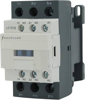 3 pole Contactor 30 Amp Normally Open IEC 660V Switch, Auxiliary 1NO/1NC - 220 / 240VAC Coil Inductive 32A and Resistive 50A, AC Contactor - with Mounting Base for DIN Rail
