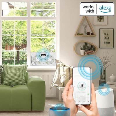 Aspen Smart Window Dual Fan | WiFi App Controlled 3 Speed + Multi-Function Detachable Blades Easy Clean Reversible Air Flow Twin Window Fan | Compatible with Alexa, Google Assistant