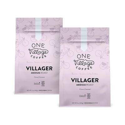 One Village Coffee – Villager Blend – Citrus and Caramel – Medium Roast Whole Bean Coffee – USDA Organic Coffee Beans – 12oz (2 Pack)