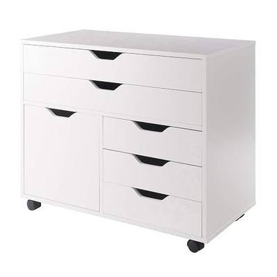 Winsome Halifax Mobile Storage Cabinet with 1 Door & 5 Drawers in White, Stylish & Functional Home Storage Cabinet for Filing, Kitchen Organization, Moveable Furniture for Office, Dorms, Apartments