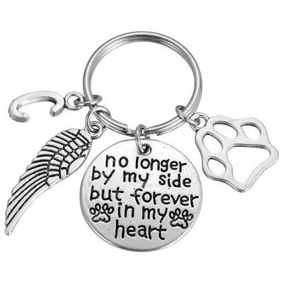 Kvekstio Dog Cat Memorial Keychain Initial Paw Prints Sympathy Keyring for Pet Loss Remembrance Gift for a Grieving Pet Owner