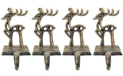 4 Pieces Reindeer Christmas Stocking Holder Christmas Hooks Skid Mantel Hooks Hanger for Fireplace Free Standing Christmas Decorations