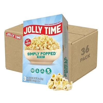 Jolly Time Simply Popped, Vegan, Dairy Free Microwave Popcorn, 3oz Sharing Bag, 3 Bags Per Carton (Simply Popped Sea Salt, 3 Ounce (Pack of 36))
