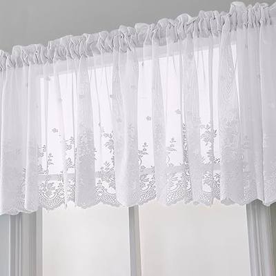 Boho Lace Small Window Curtain Valance Embroidered Solid Color Farmhouse Light Filtering Small Window Tier for Kitchen Living Room,1 Piece (White,51" W x 16" L)