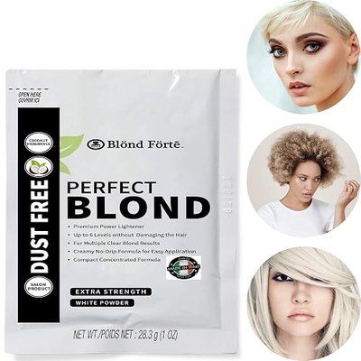 Perfect Blonde Toner Hair Dye Bleach Powder Lightener for Dark Hair Extra Strength Professional Formula (3 Packs of 1 Oz) – Made in Italy by Blond Forte (White Powder Lightener)