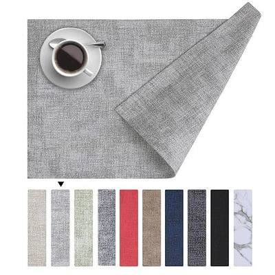 Homaxy PU Faux Leather Placemats for Dining Table, Set of 6, Light Grey | Waterproof Wipeable Washable Table Mats, Easy to Clean Anti-Slip Place Mats, 11.8" x 17"