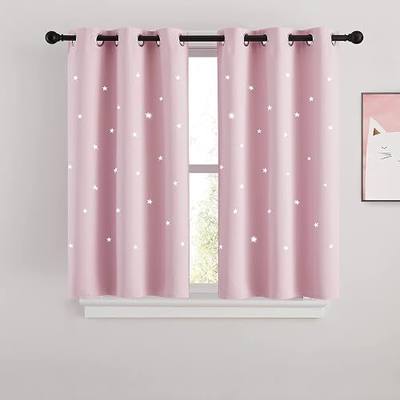 NICETOWN Pink Star Cutout Curtains for Girls' Bedroom, Room Darkening Cute Window Decorative Blackout Curtain Sold as 2 Panels (Baby Pink, 34 inches by 45 inches)