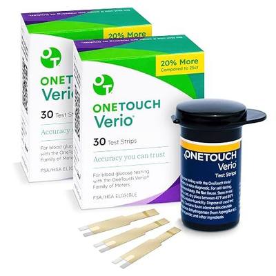 OneTouch Verio Test Strips - 60 Count - Diabetic Test Strips for Blood Glucose Meter & Daily Blood Sugar Levels - 30 Count/Pack (2 Pack)