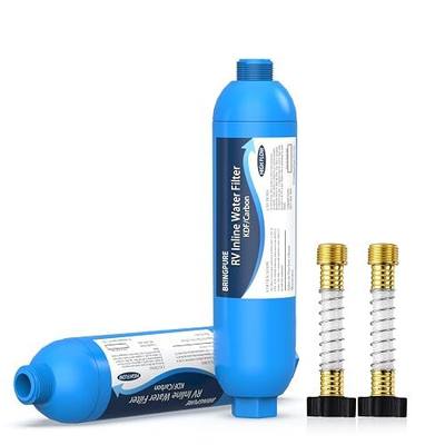 Bringpure RV Inline Water Filter with Flexible Hose Protector | NSF 42/372 Certified, Reduce Chlorine, Odor, Taste, Rust and Fluoride in Drinking Water, Dedicated for RV and Marine, 2 Pack