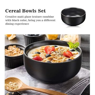 20 Ounce Cereal Soup Bowls for Kitchen,Ceramic Bowls Set for Salad Rice Dessert Breakfast Ice Cream,Set of 6,Black