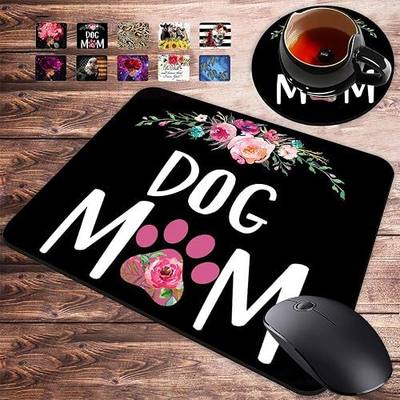 Gaming Mouse Pad and Coasters Set, Dog Mom Floral Design Mousepad, Non-Slip Rubber Rectangle Mouse Pad, Customized Mouse Mat for Working and Gaming