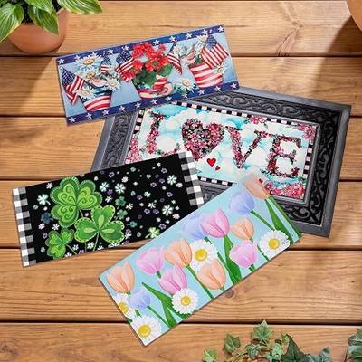 Evergreen Sassafras Spring Holiday Doormat Insert Bundle & Tray Set of 5, Interchangeable Entrance Door mats Indoor and Outdoor Welcome Mat 30 x 18 Tray Non Slip Backing Low Profile