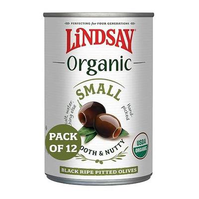 Lindsay Organic Small Black Ripe Pitted Olives, 6 Oz (Pack of 12), USDA Organic, Keto Friendly, Healthy Snack, Perfect for Salads, Pizzas, Pastas, Charcuterie Boards