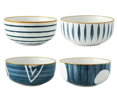 Kota Japan Elegant 7.5 Inch Asian Style Premium Hand Pained Fine Porcelain China Ceramic 54 oz Soup, Salad, Pho or Rice Bowl Set of 4. Chip-Resistant, Oven, Dishwasher, Microwave Safe Dinnerware!