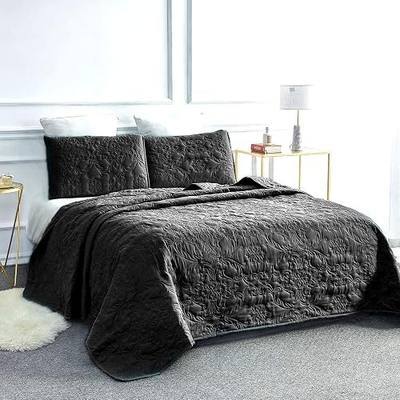 Sophia and William 2 Pieces Quilt Set Twin Size with 1 Quilt and 1 Pillow Sham, Reversible Microfiber Bedding Bedspread Coverlet Set, Cozy, Lightweight and Hypoallergenic, Black