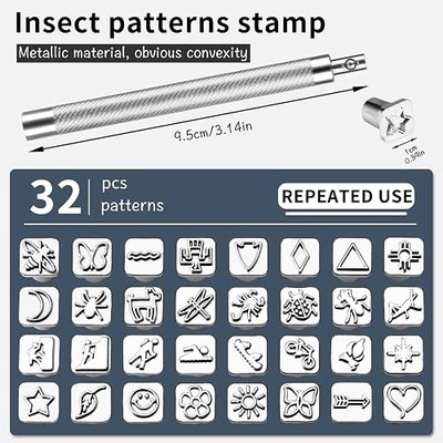 33 PCS Leather Stamping Tools, Leather Stamps Kit for Leather Working | 32 PCS Leather Stamps Patterns + 1 Stamping Handle for Craft, Quality Craft Tool Stamp Set