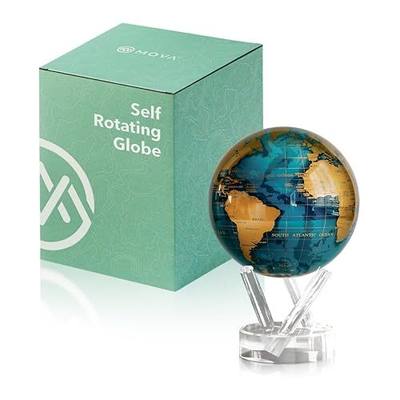MOVA Self Rotating Globe, Cerulean Blue and Gold Classic (4.5") | solar powered globe, no batteries or cords, gift for geography lovers, premium kinetic display, office desk decor