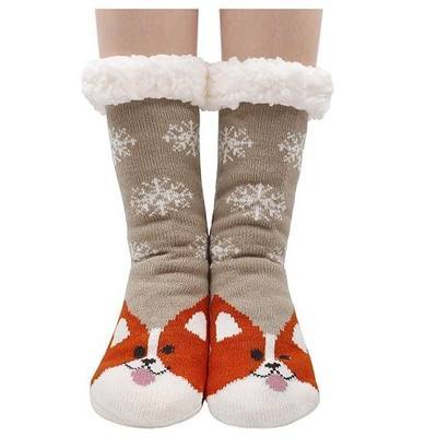Womens Winter Slipper Socks Cute Christmas Socks Cute Animal Fleece-Lined Socks with Grippers Non-Slip Home Socks